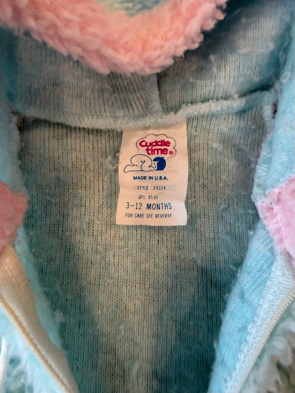 Vintage Cozy Pastel Sherpa Baby BunnySleeper Snowsuit Light Blue & Pink 3-12M